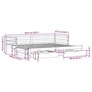 vidaXL Day Bed Extendable with Drawers 90x190 cm Solid Pine