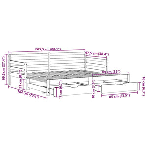 vidaXL Extendable Day Bed with Drawers without Mattress White 90x200cm