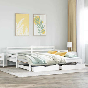 vidaXL Extendable Day Bed with Drawers without Mattress White 90x200cm