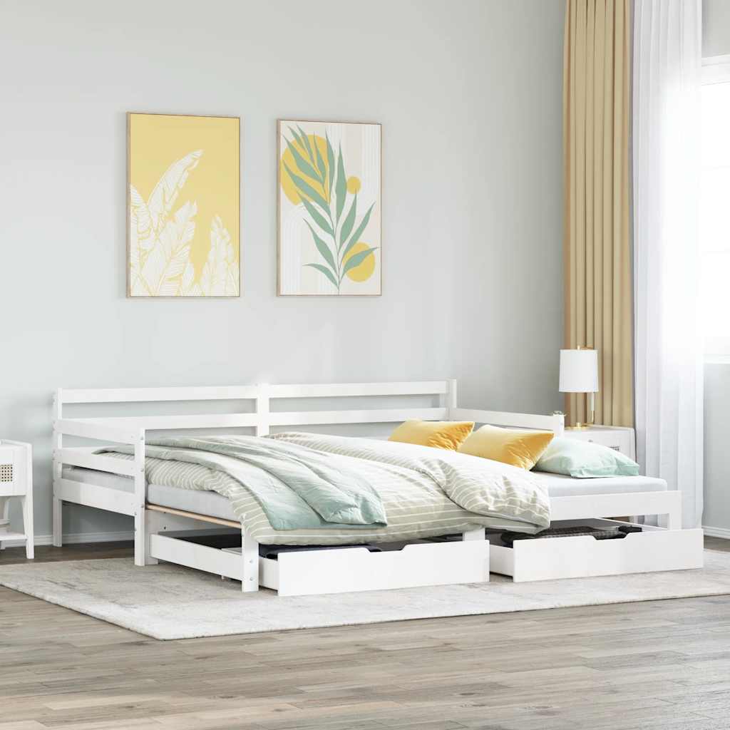 vidaXL Extendable Day Bed with Drawers without Mattress White 90x200cm