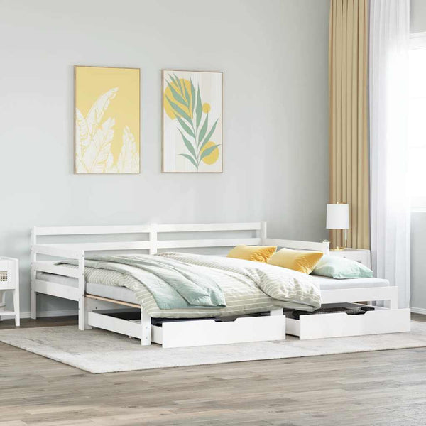 vidaXL Extendable Day Bed with Drawers without Mattress White 90x200cm