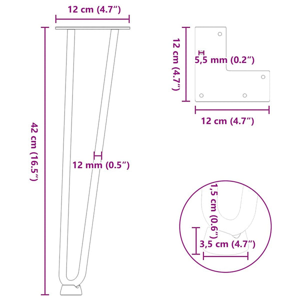 vidaXL Hairpin Legs for Coffee Table 4 pcs. Natural Steel 42 cm Solid Steel