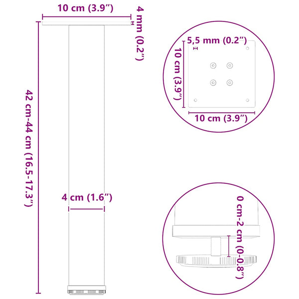 vidaXL Coffee Table Legs 4 pcs Black 42-44 cm Steel