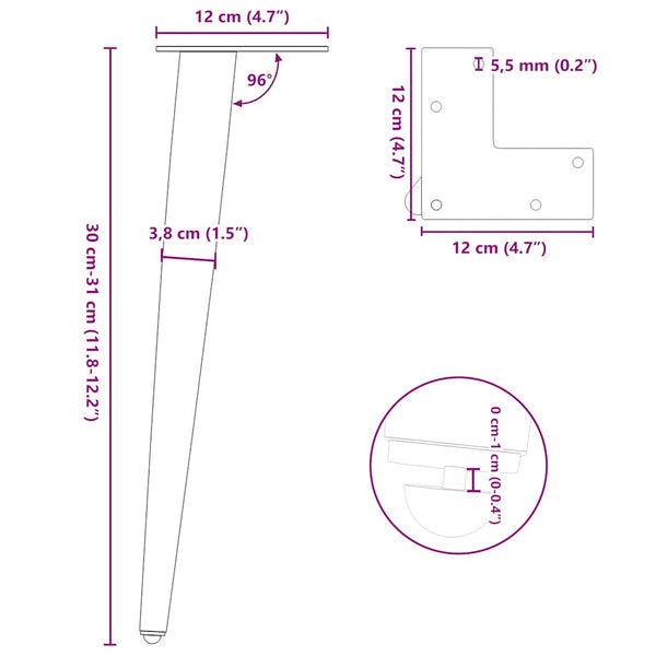 vidaXL Coffee Table Legs Conical Shape 4 pcs. White 30-31 cm Steel