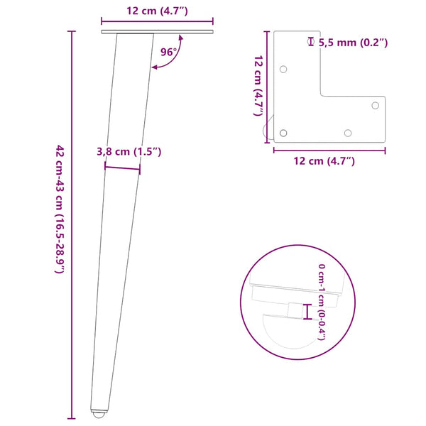 vidaXL Coffee Table Legs Conical Shape 4 pcs. White 42-43 cm Steel