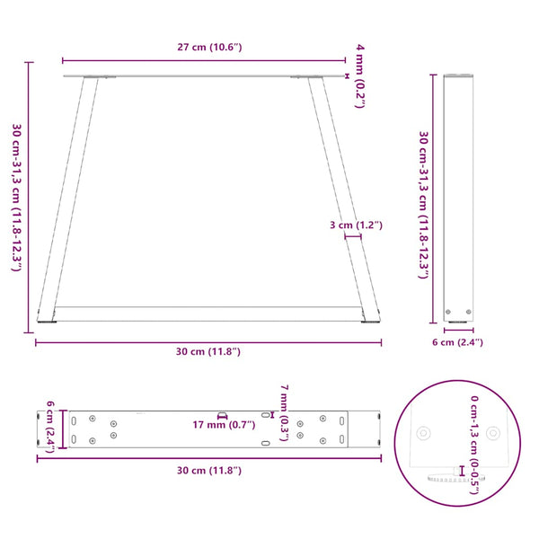 vidaXL Coffee Table Legs V-Shape 2 Pcs White 30x(30-31.3) cm Steel