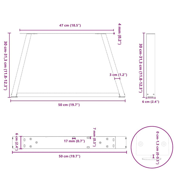 vidaXL Coffee Table Legs V-Shape 2 pcs Black 50x(30-31.3) cm Steel