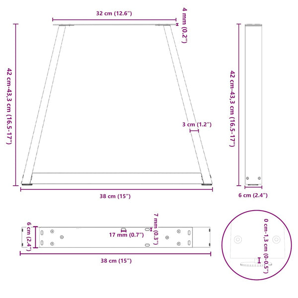 vidaXL Coffee Table Legs V-Shape 2 Pcs Anthracite 38x(42-43.3) cm Steel