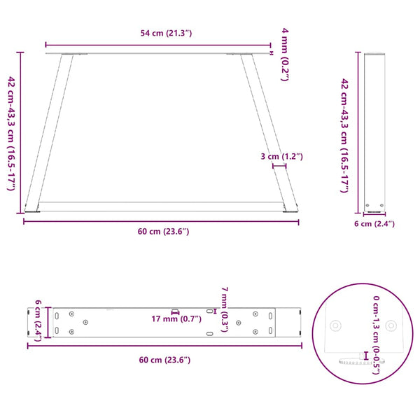 vidaXL Coffee Table Legs V-Shape 2 pcs Black 60x(42-43.3) cm Steel
