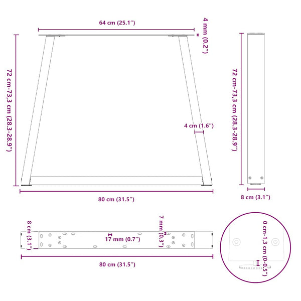 vidaXL Dining Table Legs V-Shape 2 pcs White 80x(72-73.3) cm Steel