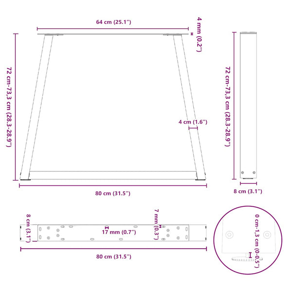 vidaXL Dining Table Legs V-Shape 3 pcs White 80x(72-73.3) cm Steel