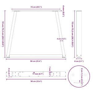 vidaXL Dining Table Legs V-Shape 3 Pieces Black 90x(72-73.3) cm Steel
