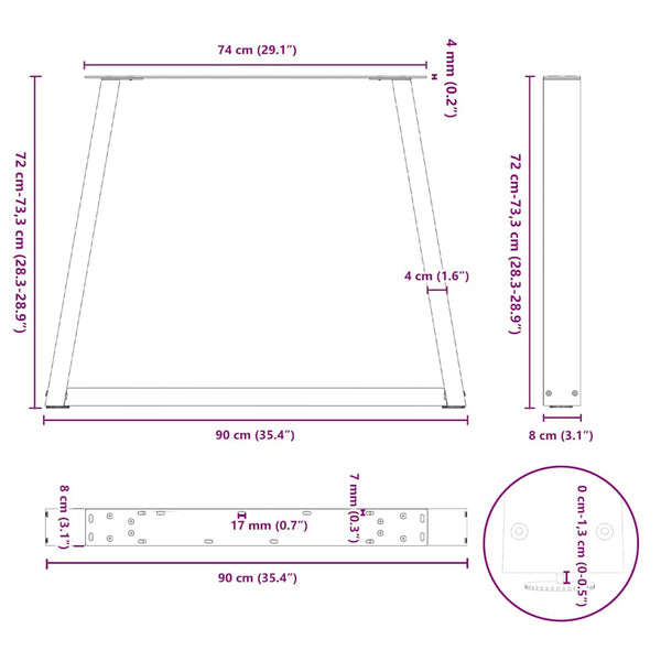 vidaXL Dining Table Legs V-Shape 3 Pieces Black 90x(72-73.3) cm Steel