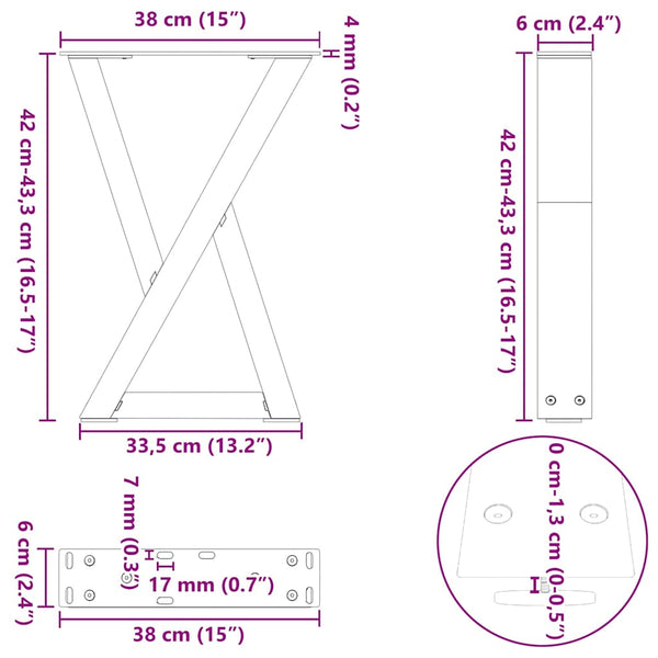 vidaXL Coffee Table Legs 2 pcs White 38x(42-43.3) cm Steel