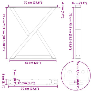 vidaXL Dining Table Legs 2 pcs White 70x(72-73.3) cm Steel
