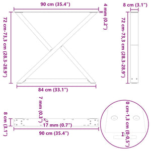 vidaXL Dining Table Legs 2 pcs White 90x(72-73.3) cm Steel