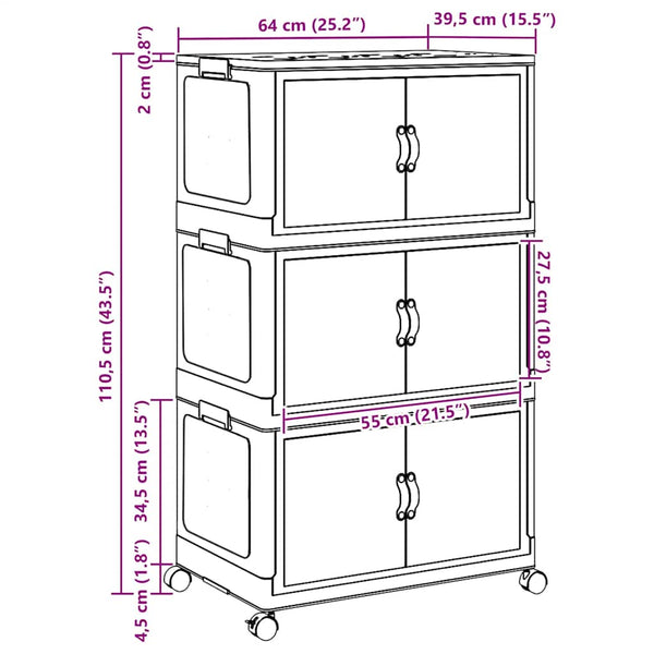 vidaXL Storage Box with Wheels Stackable 3-Tier 75 L