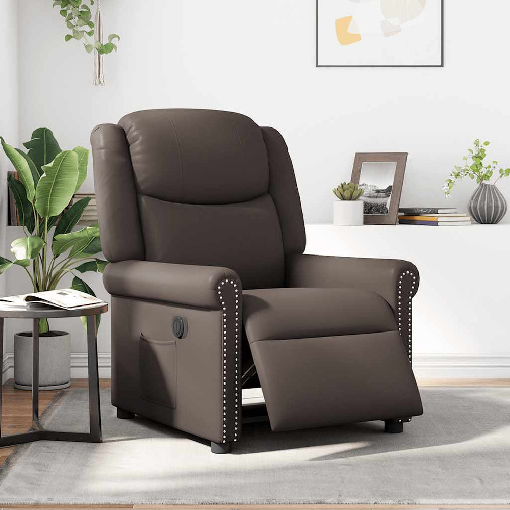 vidaXL Electric Recliner Glossy Brown Faux Leather