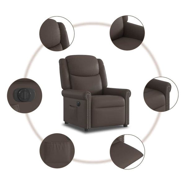 vidaXL Electric Recliner Glossy Brown Faux Leather