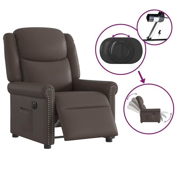 vidaXL Electric Recliner Glossy Brown Faux Leather