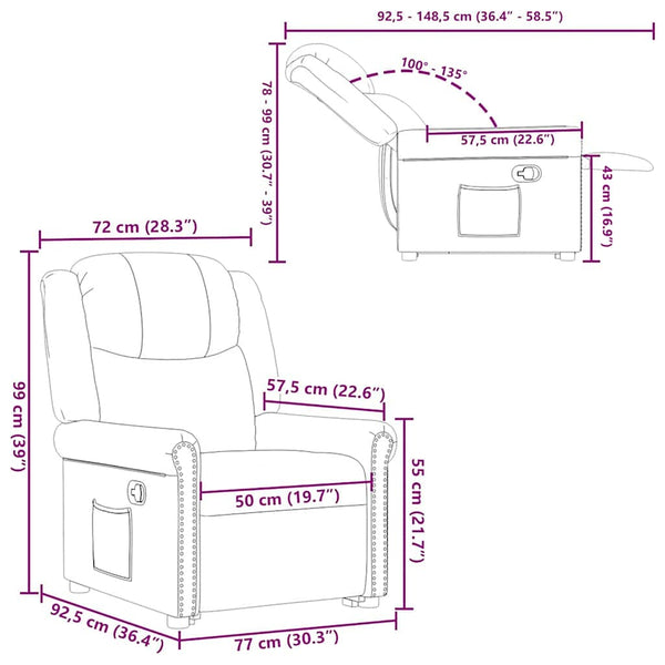 vidaXL Recliner Glossy Brown Faux Leather