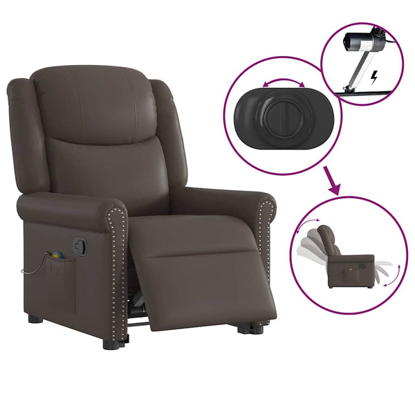 vidaXL Massage Recliner Shiny Brown Faux Leather