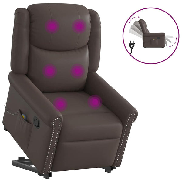 vidaXL Massage Recliner Shiny Brown Faux Leather