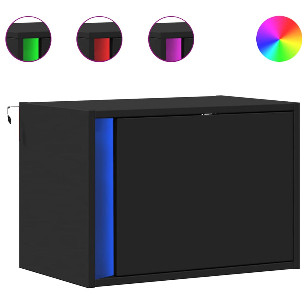 Wand-Nachttische mit LED, 2er-Set Schwarz