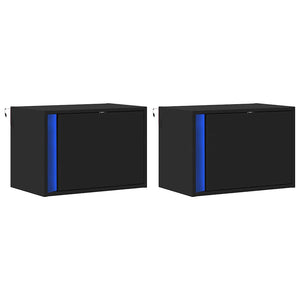 Wand-Nachttische mit LED, 2er-Set Schwarz