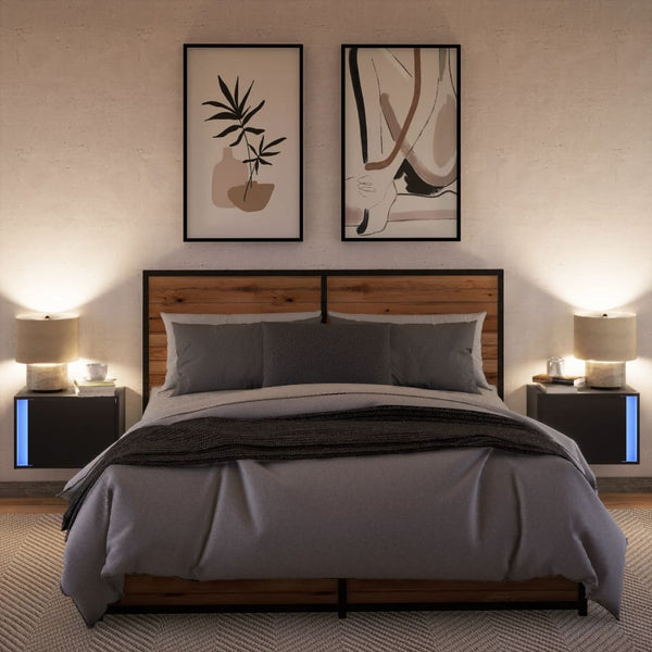 Wand-Nachttische mit LED, 2er-Set Schwarz