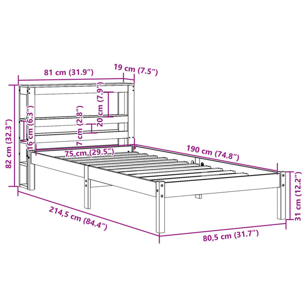 vidaXL Bed Frame with Headboard Without Mattress Waxed Brown 75x190 cm