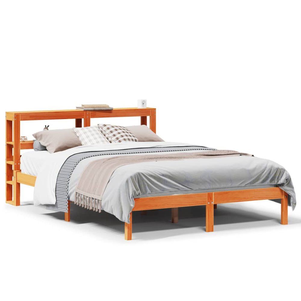 vidaXL Bed Frame with Headboard, No Mattress, Wax Brown, 120x190 cm