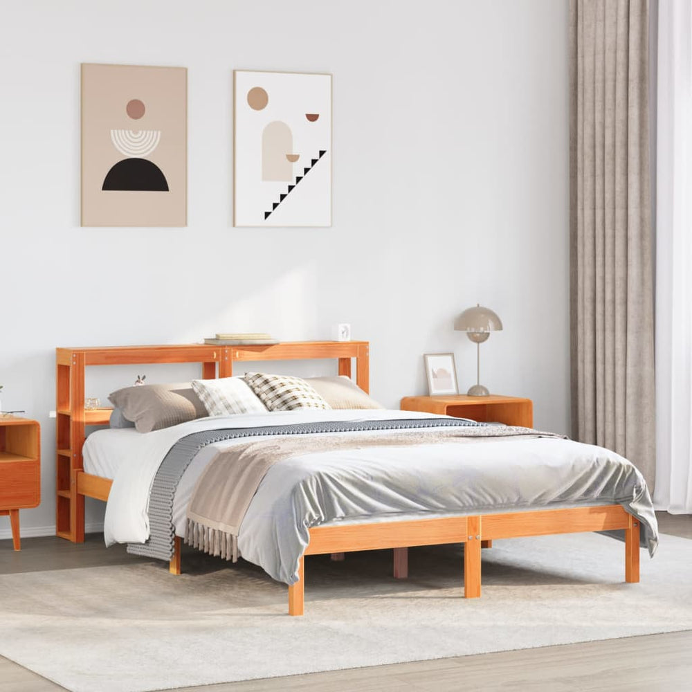 vidaXL Bed Frame with Headboard, No Mattress, Wax Brown, 120x190 cm