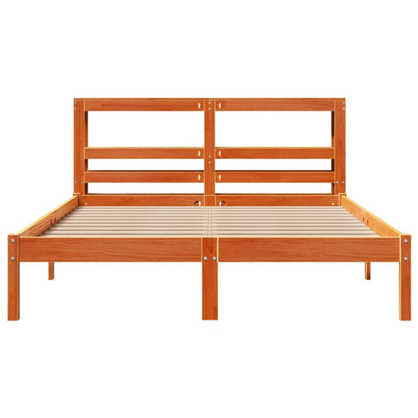 vidaXL Bed Frame with Headboard, No Mattress, Waxed Brown 135x190 cm