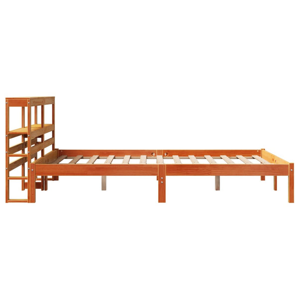 vidaXL Bed Frame with Headboard, No Mattress, Waxed Brown 135x190 cm
