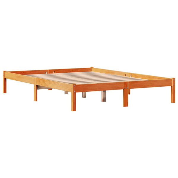 vidaXL Bed Frame with Headboard, No Mattress, Waxed Brown 135x190 cm
