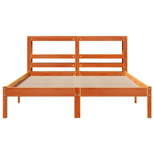 vidaXL Bed Frame with Headboard, without Mattress, Waxed Brown 140x190 cm