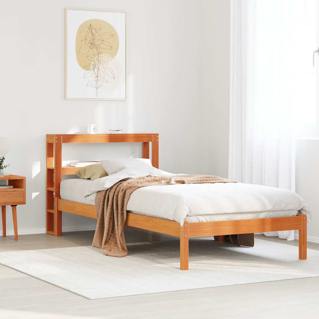 vidaXL Bed Frame with Headboard Without Mattress Wax Brown 90x200 cm
