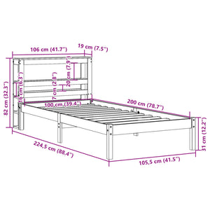vidaXL Bed Frame with Headboard without Mattress Waxed Brown 100x200 cm