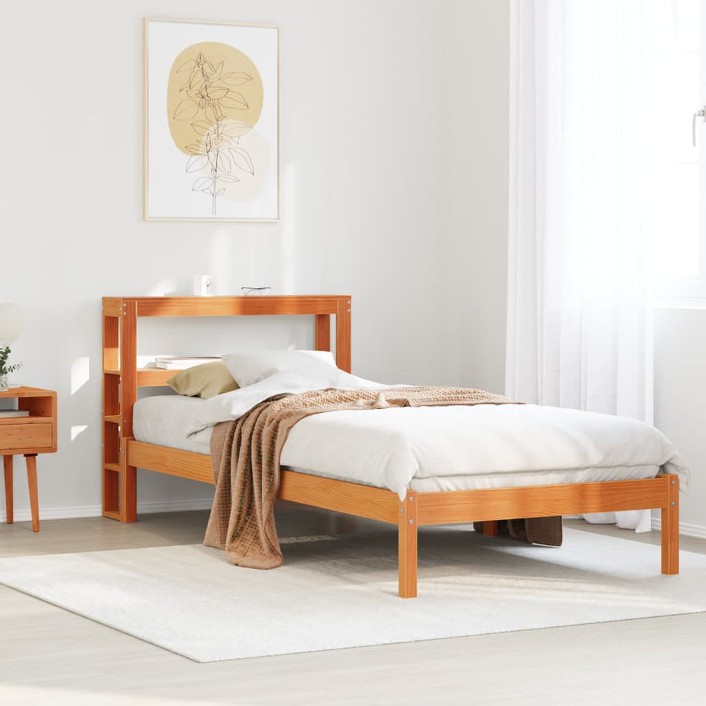 vidaXL Bed Frame with Headboard without Mattress Waxed Brown 100x200 cm