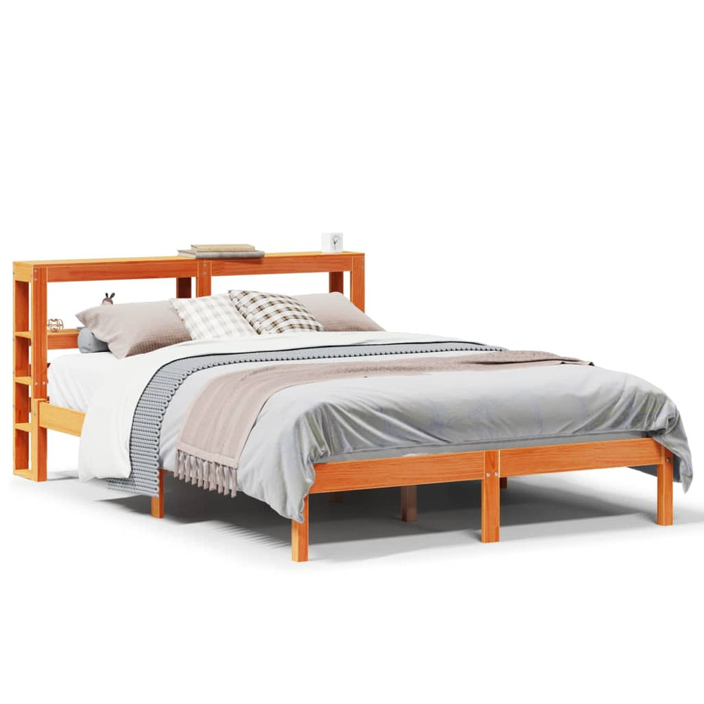vidaXL Bed Frame with Headboard Without Mattress Wax Brown 140x200 cm