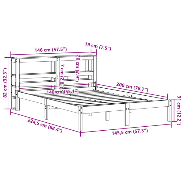 vidaXL Bed Frame with Headboard Without Mattress Wax Brown 140x200 cm