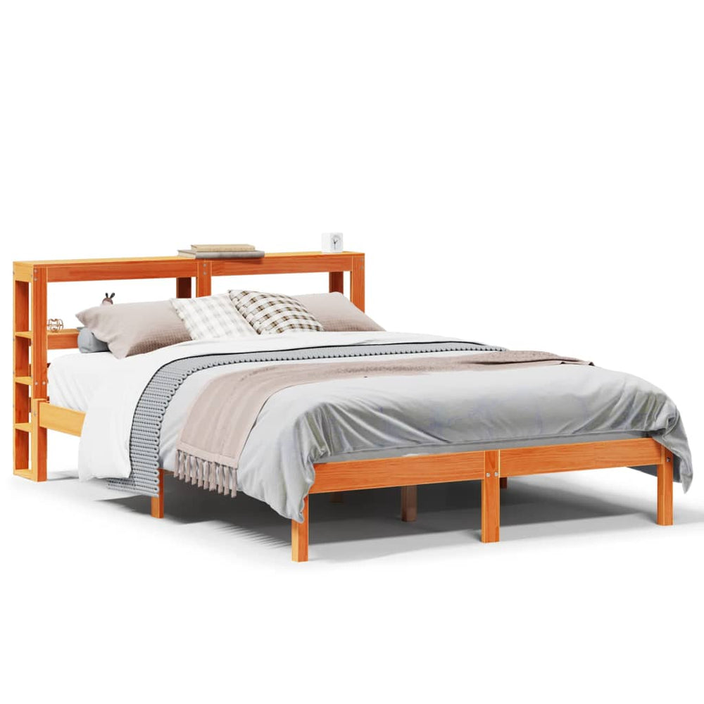 vidaXL Bed Frame with Headboard Without Mattress Wax Brown 160x200 cm