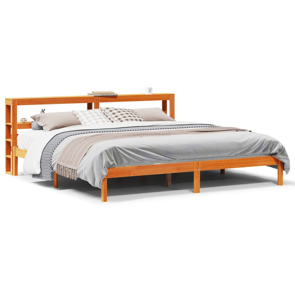 vidaXL Bed Frame with Headboard, without Mattress, Wax Brown, 180x200 cm