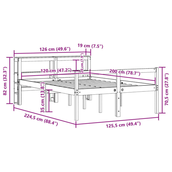 vidaXL Senior Bed Frame with Headboard without Mattress White 120x200 cm