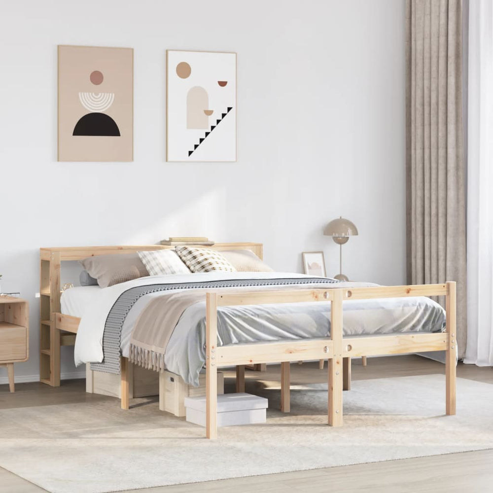vidaXL Solid Pine Senior Bed with Headboard 140x200 cm
