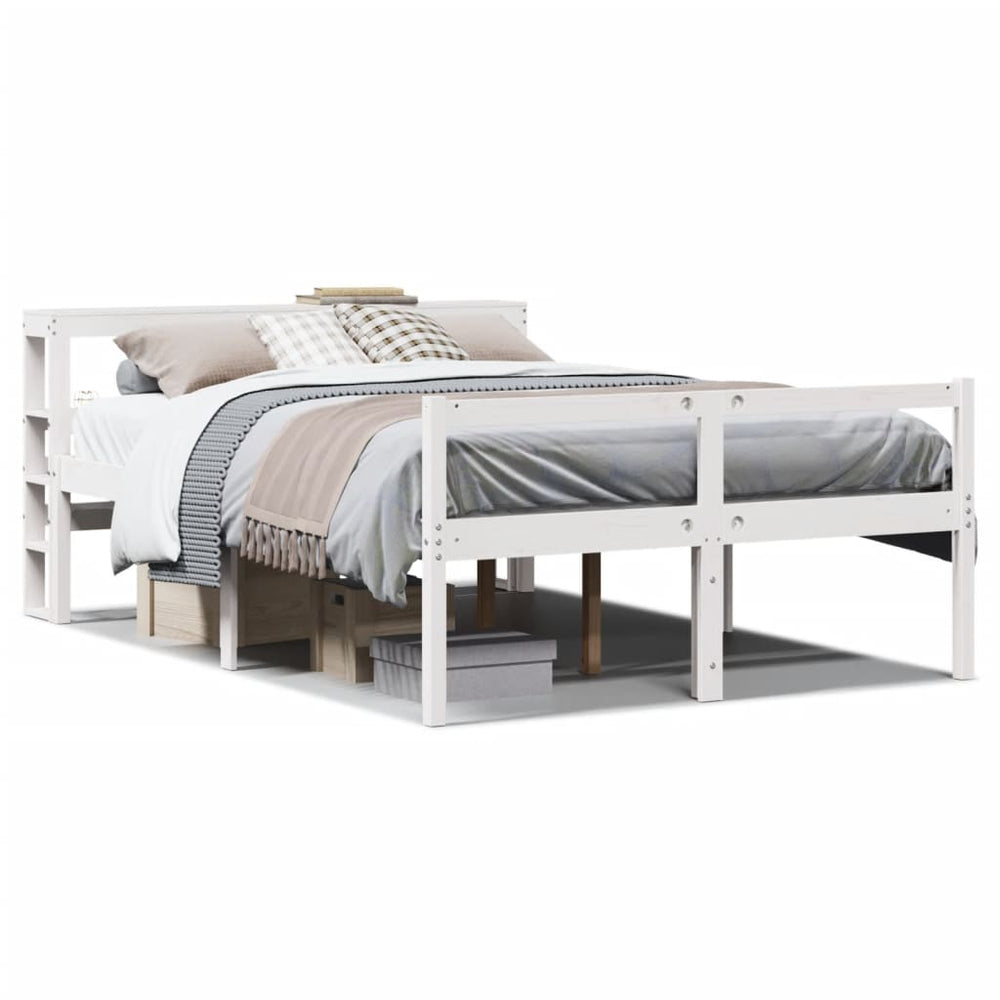 vidaXL Senior Bed Frame with Headboard without Mattress White 150x200 cm