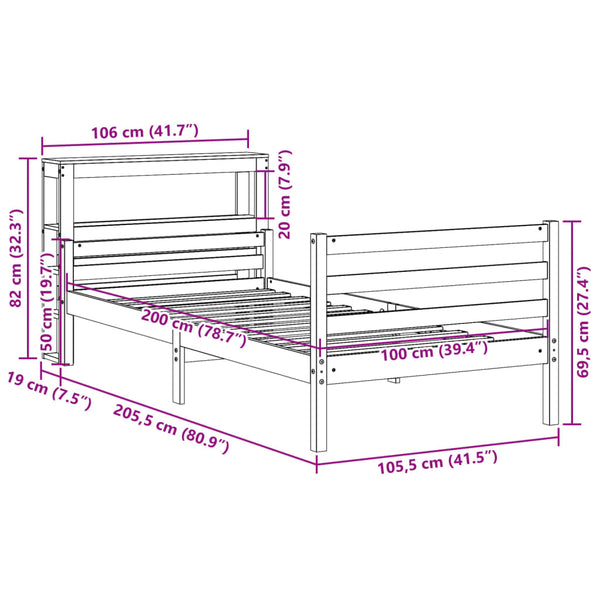 vidaXL Bed Frame with Headboard without Mattress 100x200 cm