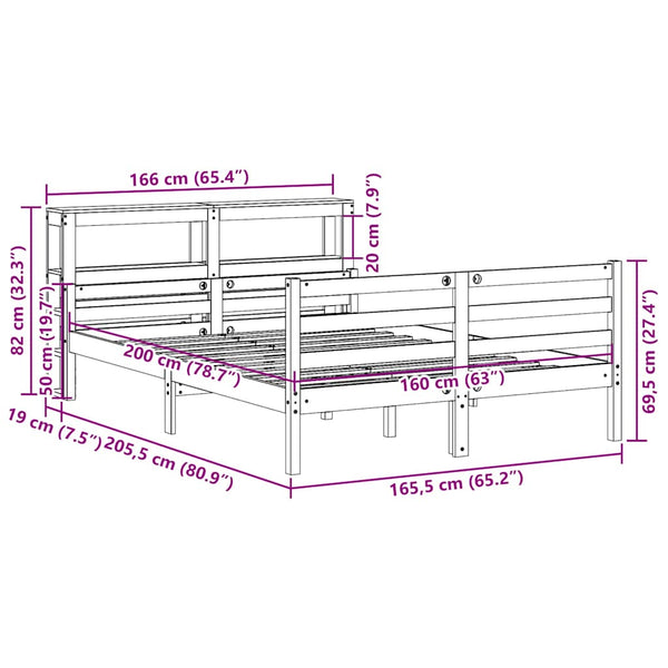 vidaXL Bed Frame with Headboard without Mattress 160x200 cm