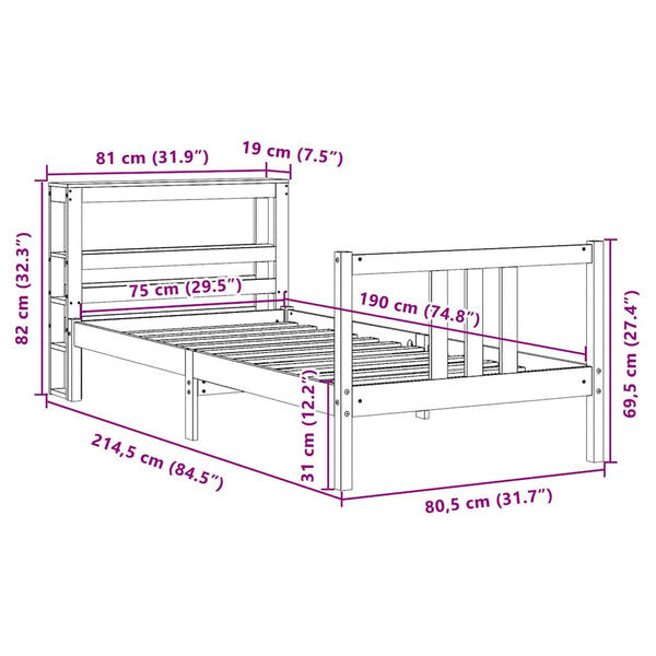 vidaXL Bed Frame with Headboard without Mattress 75x190 cm